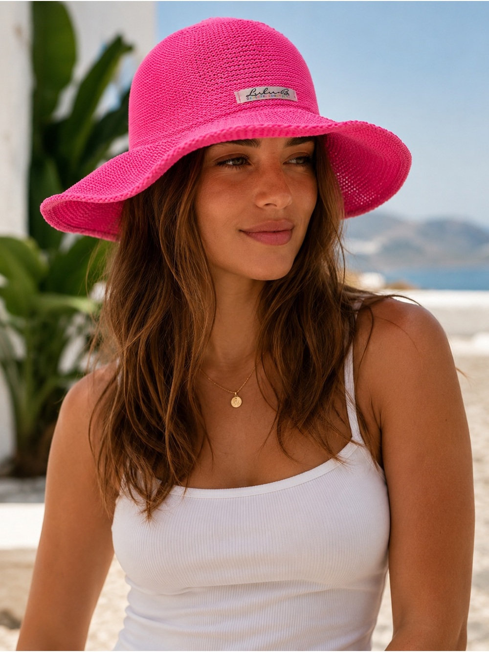NEW Lulu B Hot Pink Sun Hat Woven Wide Brim Packable Pink - Picture 11 of 11